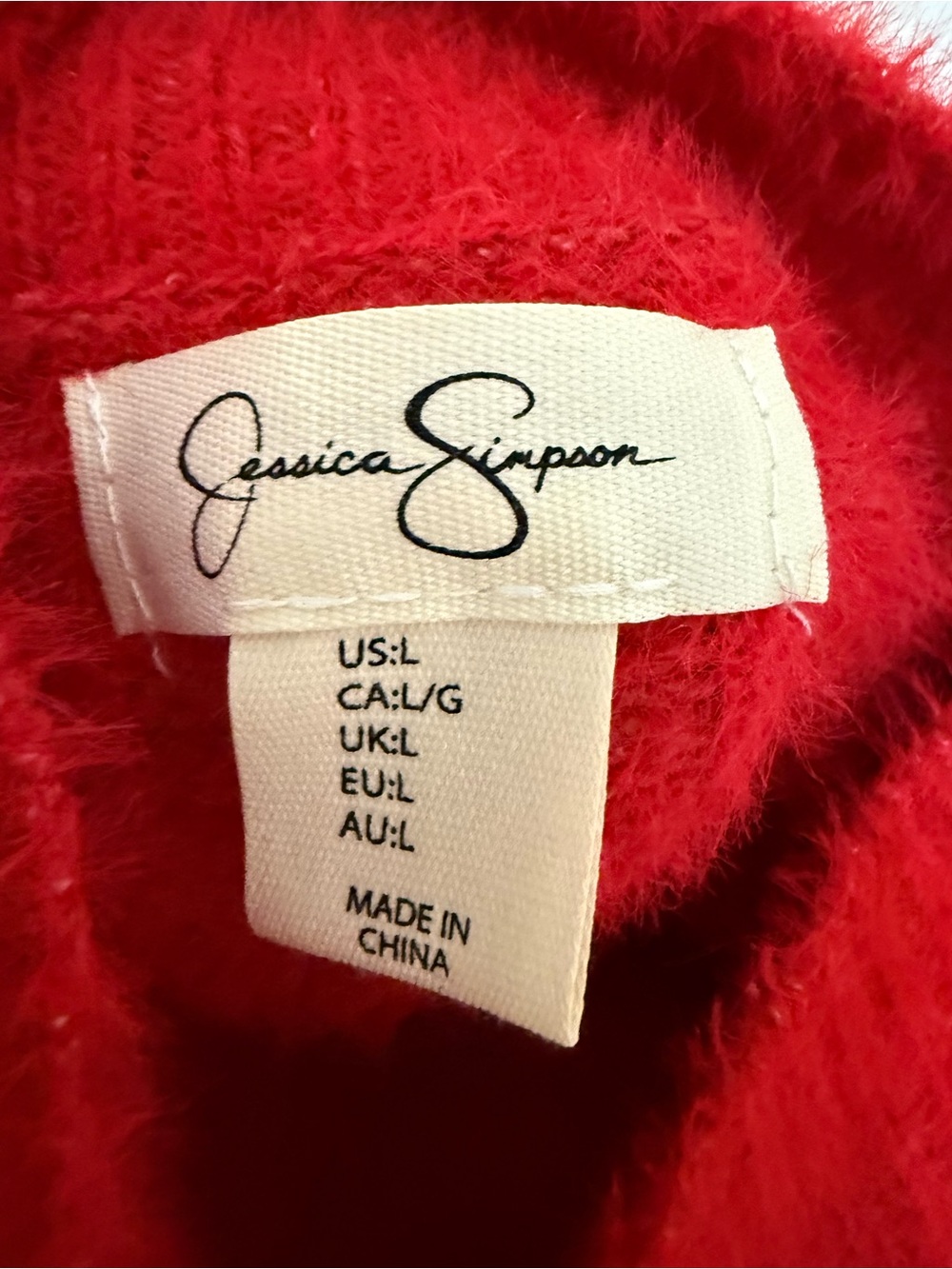 Jessica Simpson Red Fuzzy Eyelash Sweater | Mock Neck | Cozy Plush Knit | Size L - Picture 8 of 10